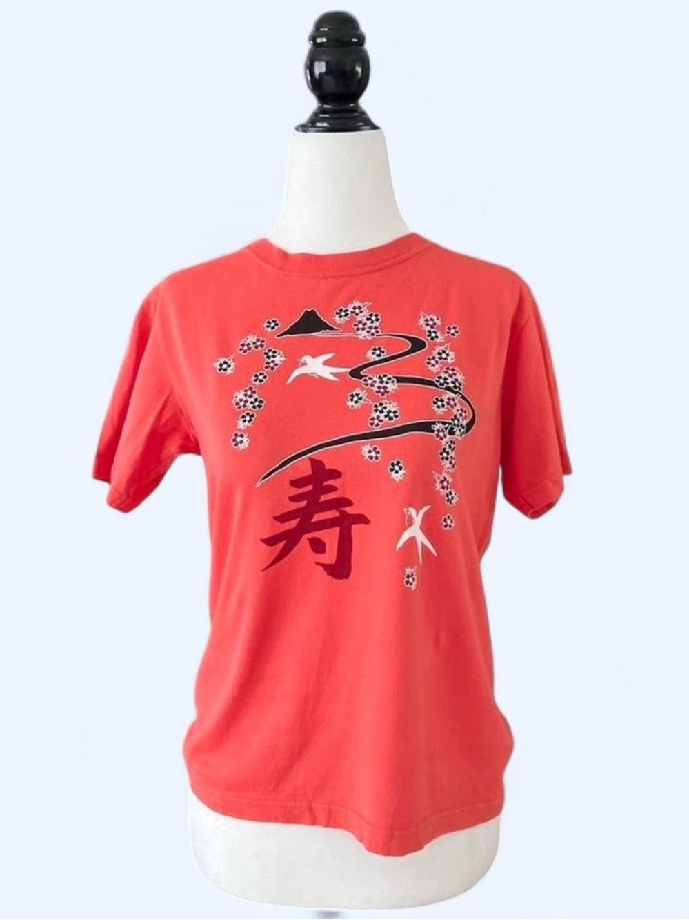 Vintage Style Lisa Melanio Orange Asian Cherry Blossom Tee M